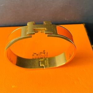 Hermès RARE Orange and Rose Gold Clic Clac H Bracelet PM Perfect Condition Real